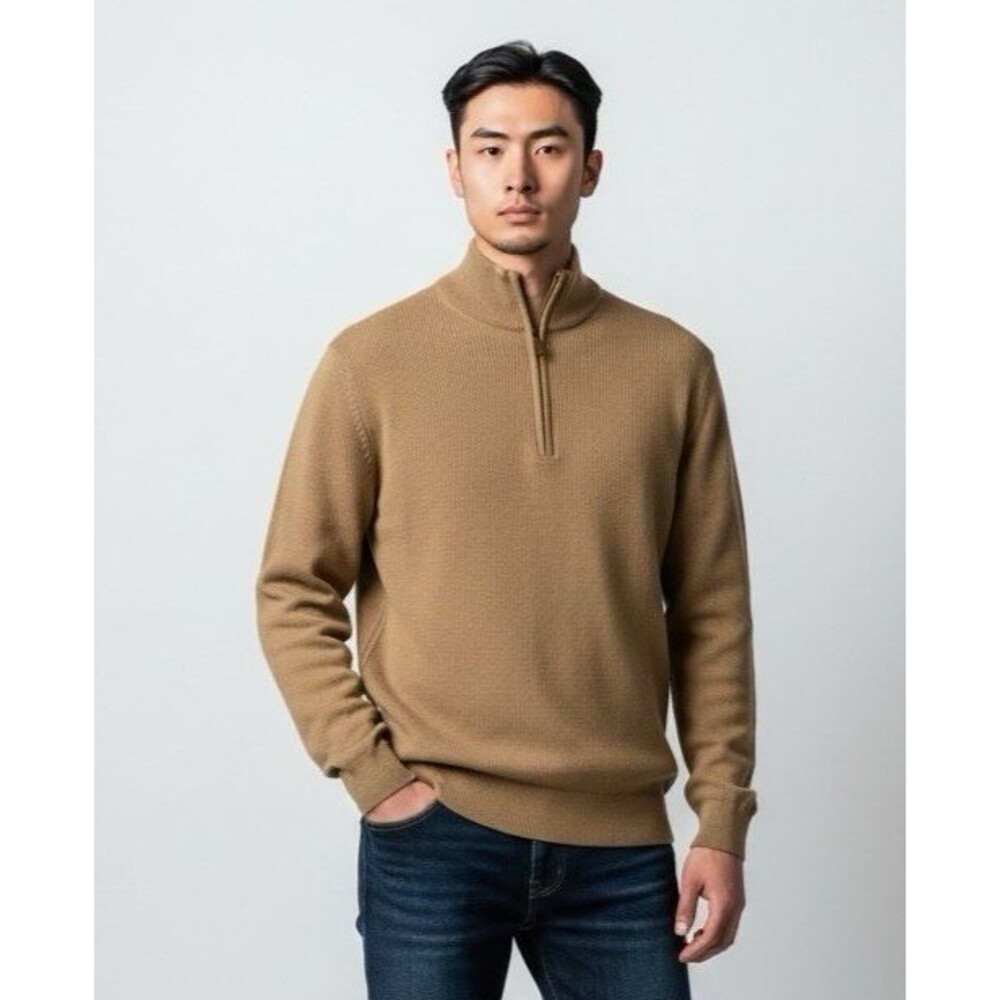 Austin Reed Sweater Roll-Down Collar Mens XL 100% Merino Wool Leather Zipper Tab